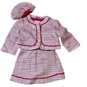 Janie and Jack Darling Sophistication 3-Piece Tweed Set Jacket Skirt & Beret Siz